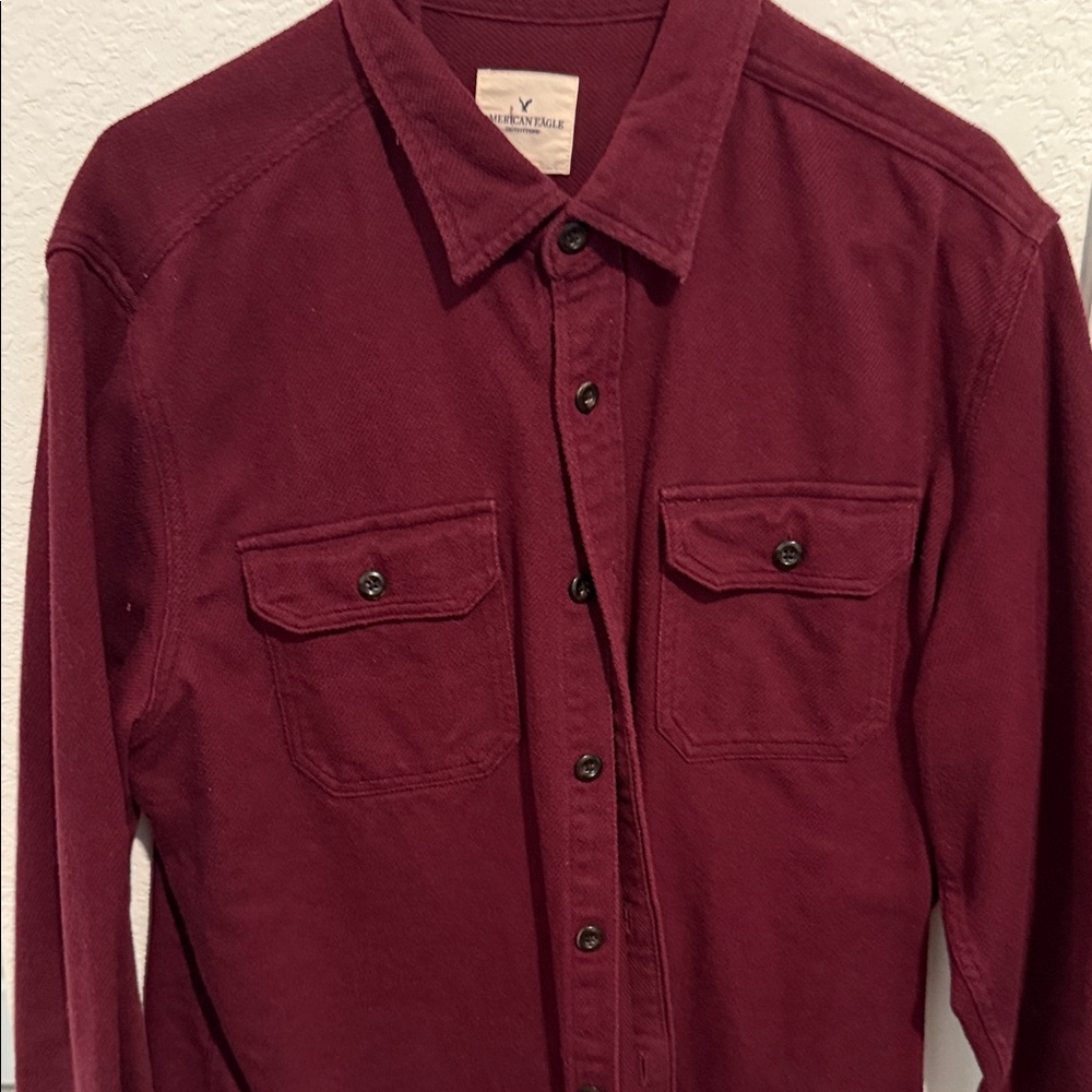 American Eagle Outfitters Burgundy Casual Button Down Shirt